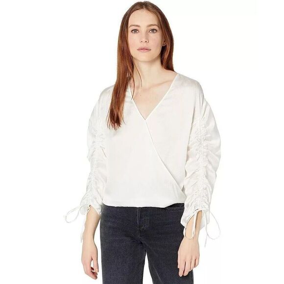 ALLSAINTS Silk Blend US Women's Size 4 Cream Textured Preslie Drawstring Sleeve - Picture 2 of 7